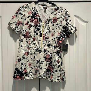 Jaanuu Cream Floral Zip Front Tunic